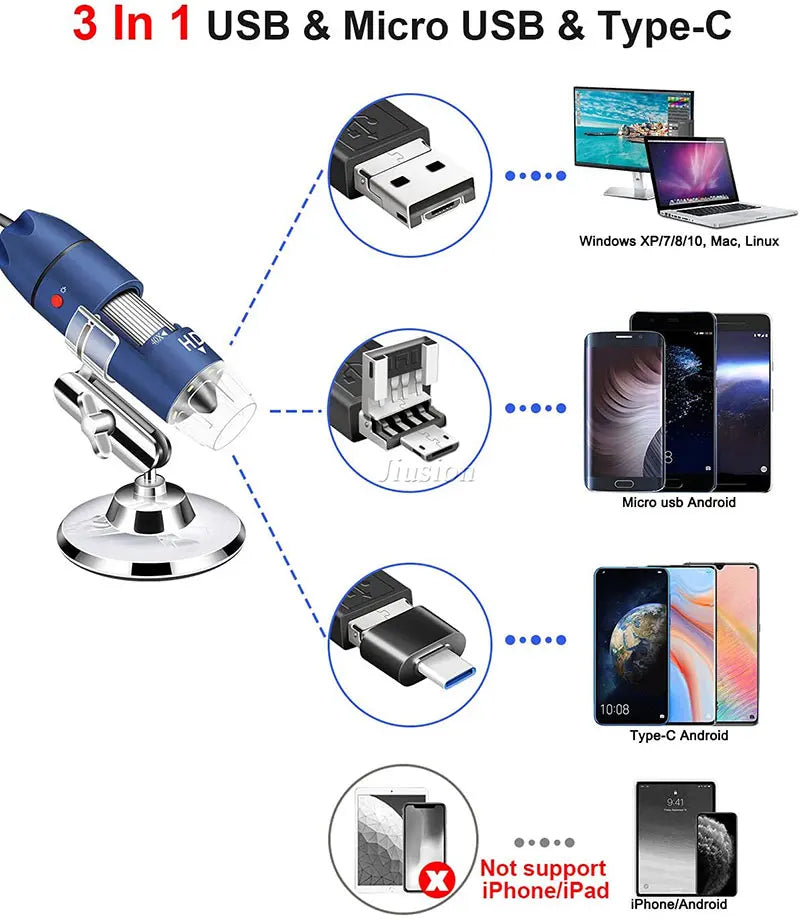 2K HD 2560x1440P USB Digital Microscope 40X to 1000X Handheld Mini Magnifier Camera for Android Phone Windows Mac Linux